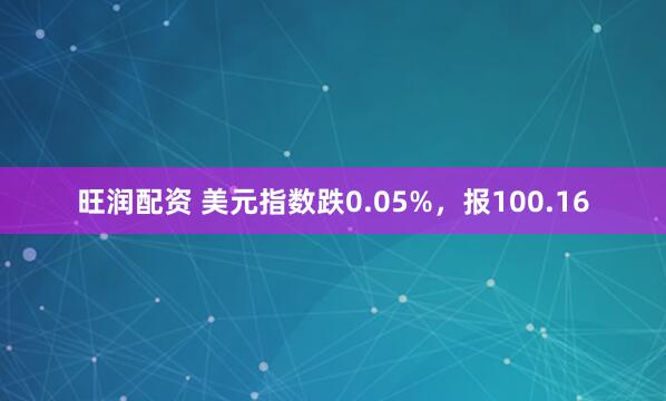 旺润配资 美元指数跌0.05%,报100.16