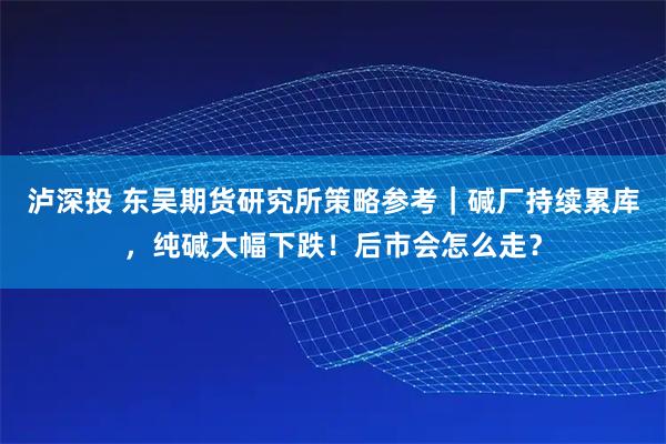 泸深投 东吴期货研究所策略参考｜碱厂持续累库，纯碱大幅下跌！后市会怎么走？